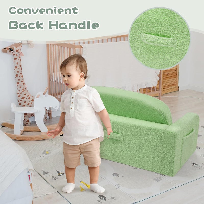 Foryoomi Extra Wide Kids Couch, 2-in-1 Soft Toddler Couch with Blanket, Comfy Toddler Chair, Convertible Sofa, Gifts for Kids Girl Boys, Green - Image 5